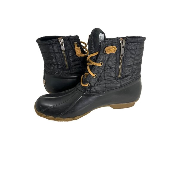 Sperry Womens Saltwater Duck Boots Black Leather Waterproof Size 9 Outdoor Shoe - Picture 10 of 12